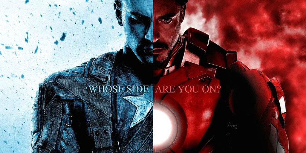 Os dois líderes das facções: Captain America e Iron Man